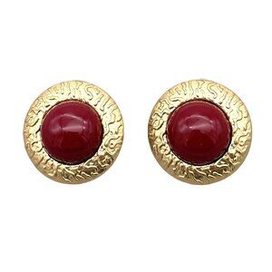 Flore Gemstone Round Stud Textured Earring Post-Back Closure Gold Tone